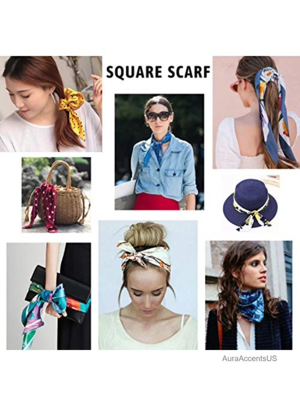 10pcs 20x20in Square Satin Polyester Fashion Scarves Set for Women